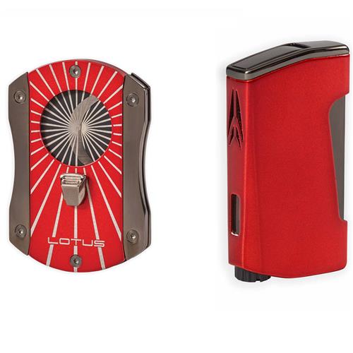 LOTUS LIGHTER & CUTTER CHROMA TWIN & DECEPTION GIFT SET - Red