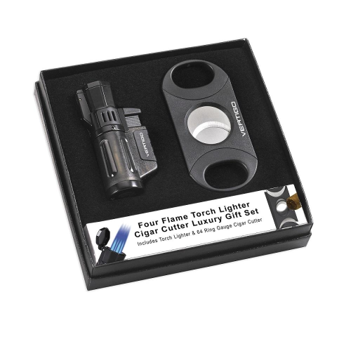 VERTIGO LIGHTER & CUTTER CYCLONE TRIPLE FLAME GIFT SET