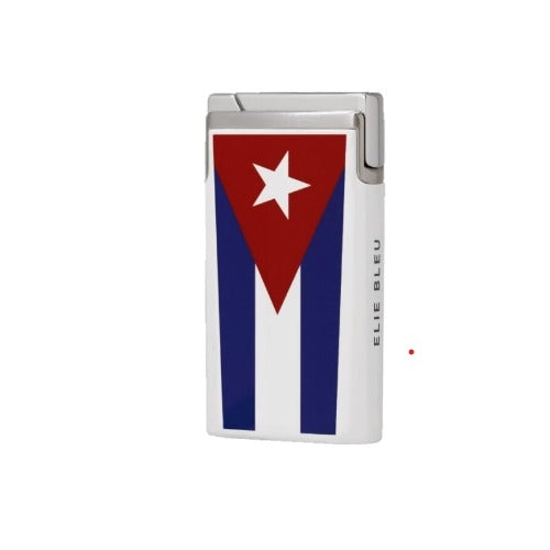 ELIE BLEU J-15 CASA CUBANA COLLECTION CIGAR LIGHTER - Cuban Flag White Lacquer