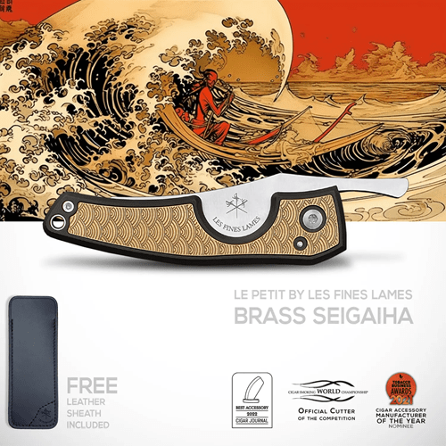 LES FINES LAMES LE PETIT CIGAR KNIFE - Brass Seigaiha - cigar13