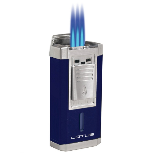 LOTUS LIGHTER DUKE TRIPLE TORCH FLAME w/ 60 RNG CUTTER BLUE &amp; CHROME